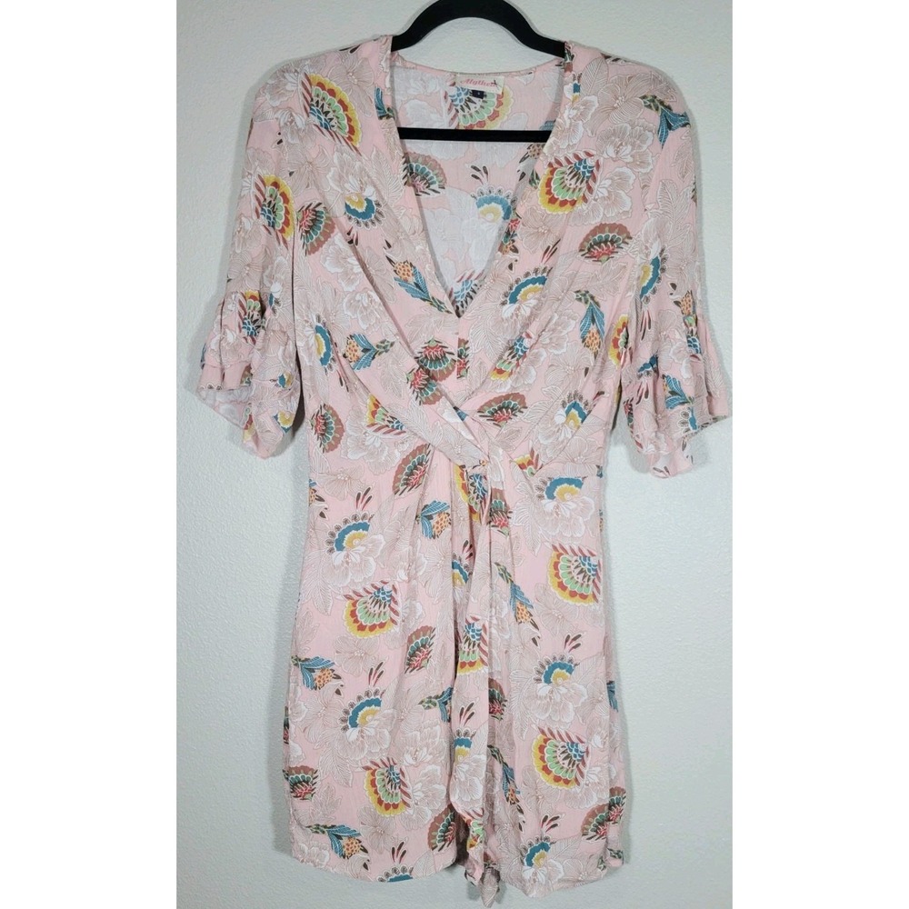 Anthropologie Allythea Pink Floral‎ Surplice Dress Size Small Rayon